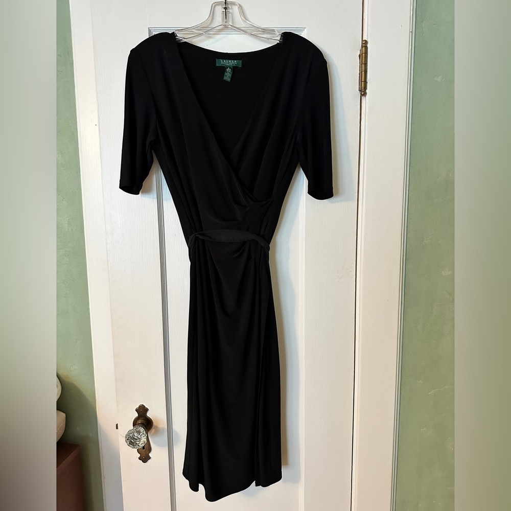 Lauren Ralph Lauren Black Sheath Dress with V-Neck